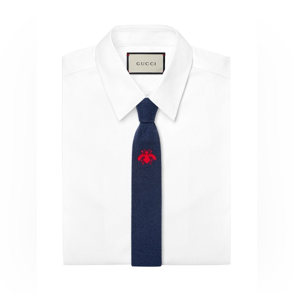 NWT Gucci Navy Blue Bee Underknot Cashmere/Silk Knit Necktie $280.00 *Sold Out*